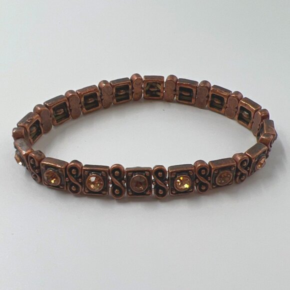 Bracelet Women Beaded Brown Crystal Infinity Elastic - Picture 1 of 2